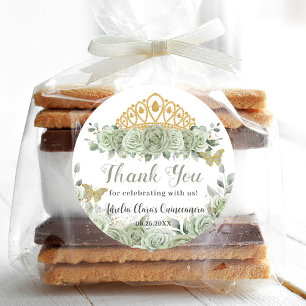 Sticker Rond Papillon de la Couronne d'or floral de Quinceañera