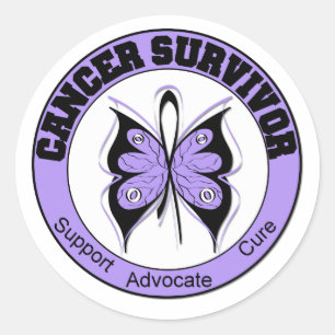 Sticker Rond Papillon de la Lavande du survivant du cancer