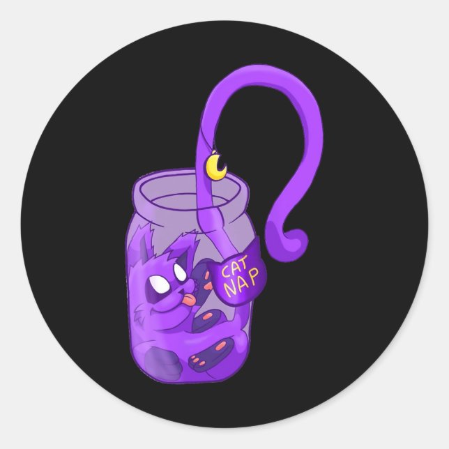 Sticker Rond Papillon de lune - Chat mignon (Devant)