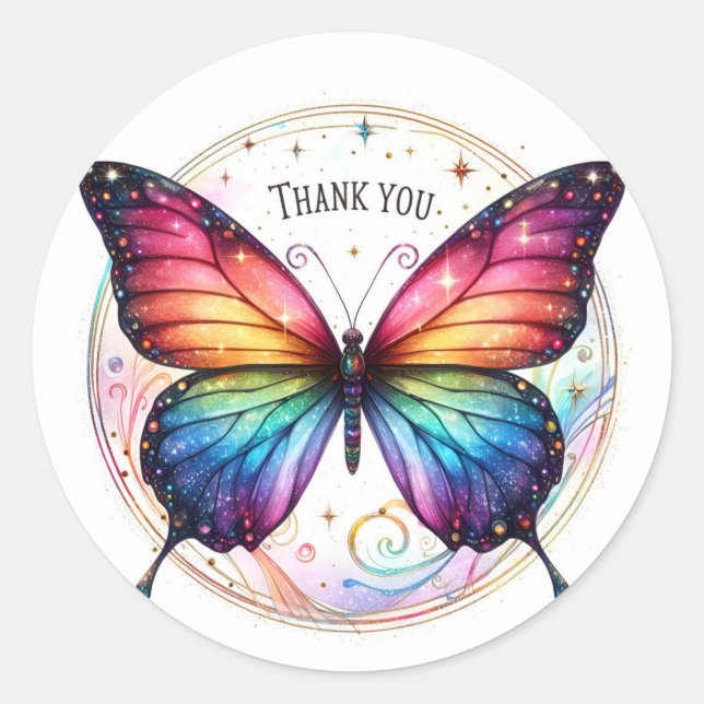 Sticker Rond Papillon de Parties scintillant arc-en-ciel - Merc (Devant)