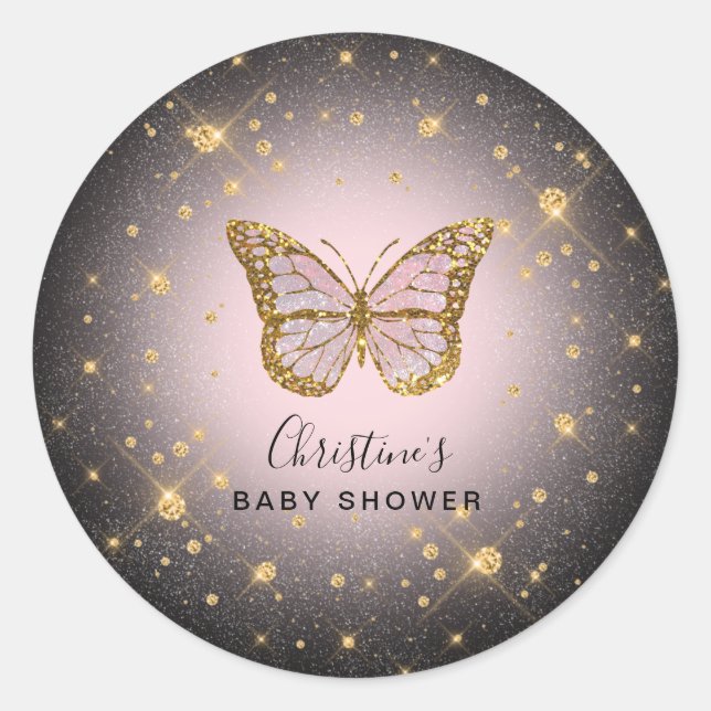 Sticker Rond papillon de parties scintillant faux or (Devant)