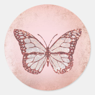 Sticker Rond papillon de parties scintillant rose