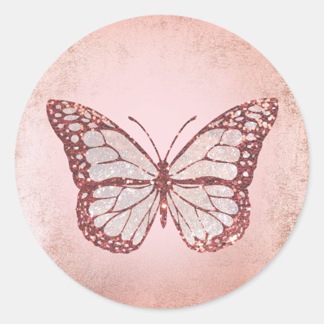 Sticker Rond papillon de parties scintillant rose (Devant)