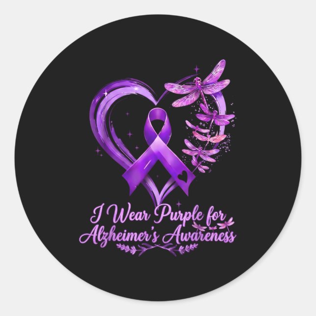 Sticker Rond Papillon de sensibilisation à Alzheimer ruban viol (Devant)