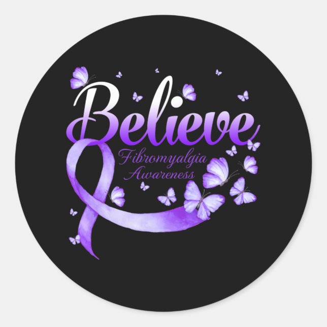 Sticker Rond Papillon de sensibilisation à la fibromyalgie 1 (Devant)