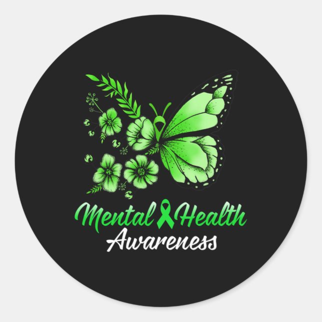 Sticker Rond Papillon de sensibilisation à la santé mentale 1 (Devant)
