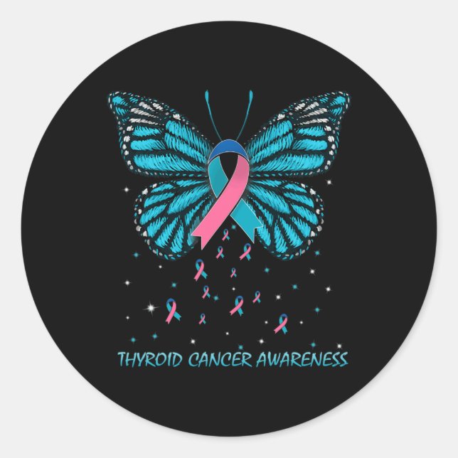 Sticker Rond Papillon de sensibilisation au cancer (Devant)