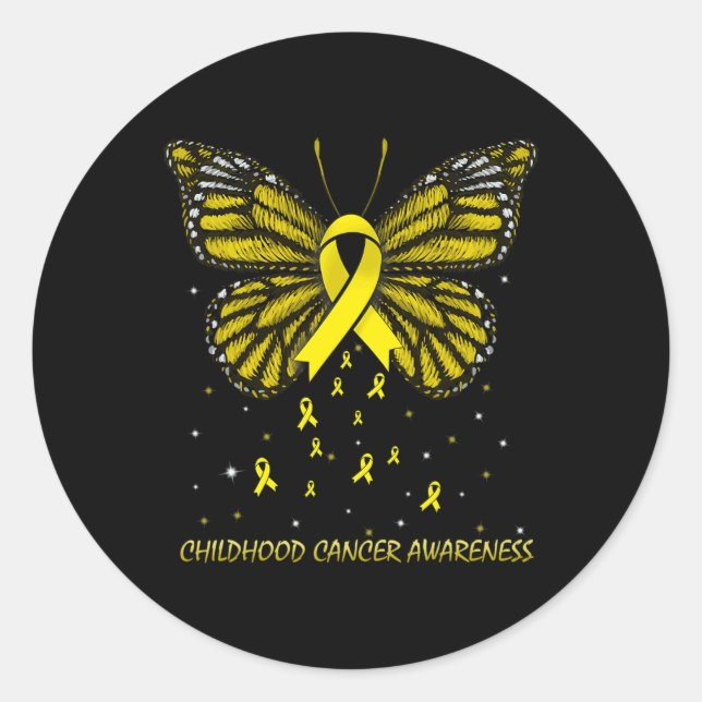 Sticker Rond Papillon de sensibilisation au cancer chez l'enfan (Devant)