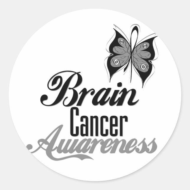 Sticker Rond Papillon de sensibilisation au cancer du cerveau (Devant)