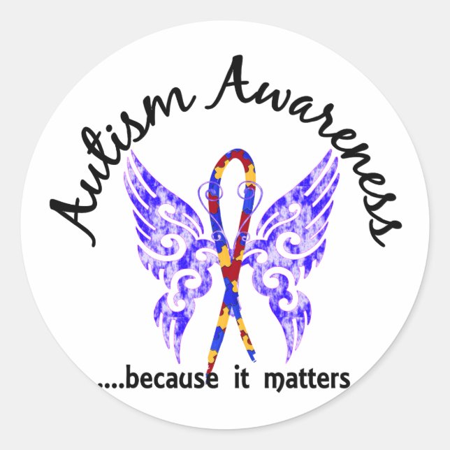 Sticker Rond Papillon de tatouage Grunge 6.1 Autisme (Devant)