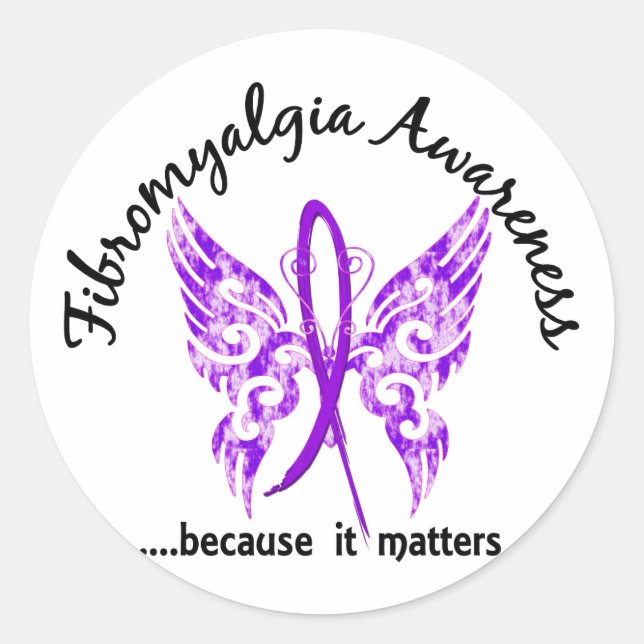 Sticker Rond Papillon de tatouage Grunge 6.1 Fibromyalgie (Devant)