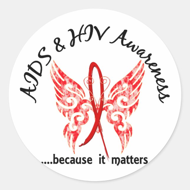Sticker Rond Papillon de tatouage Grunge 6.1 SIDA (Devant)