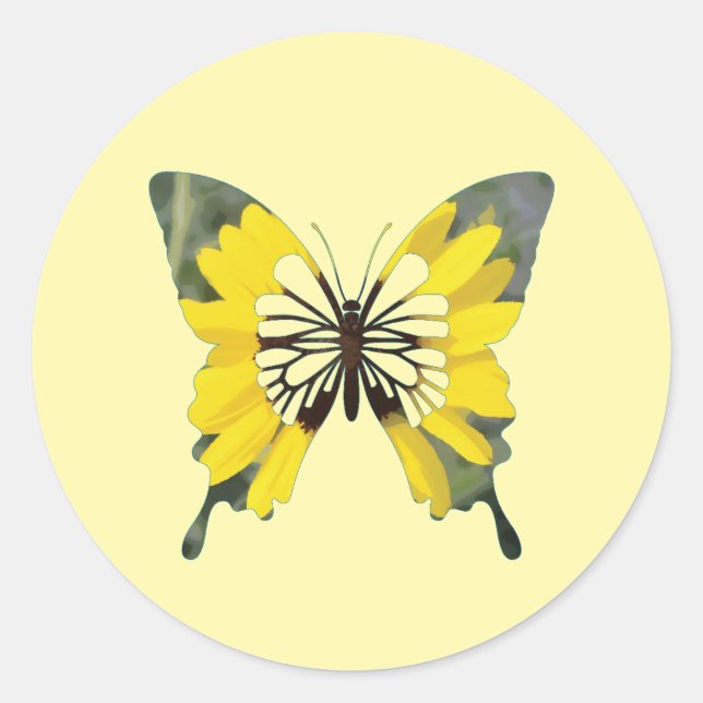 Sticker Rond Papillon de tournesol jaune vif (Devant)