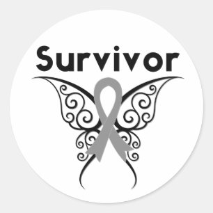 Sticker Rond Papillon de tribal de survivant de cancer du cerve