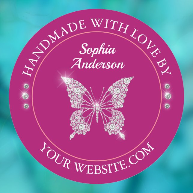 Sticker Rond Papillon Diamant, Fabriqué À La Main Avec Amour Pr (Créateur téléchargé)