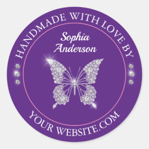 Sticker Rond Papillon Diamant, Fait À La Main Avec L'Amour Roya