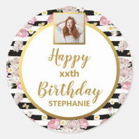 Papillon doré motif floral Joyeux Anniversaire Pho