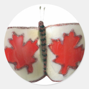 Sticker Rond Papillon du drapeau canadien "Monarque feuille d'é