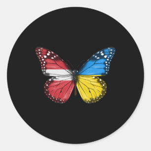 Sticker Rond Papillon du drapeau letton ukrainien Lettonie Ukra
