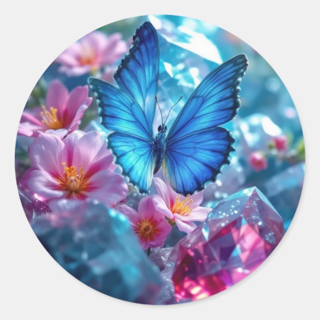 Sticker Rond Papillon du jardin en cristaux de rubis (Devant)