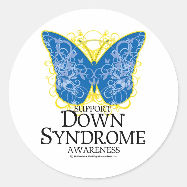 Sticker Rond Papillon du syndrome de Down (Devant)