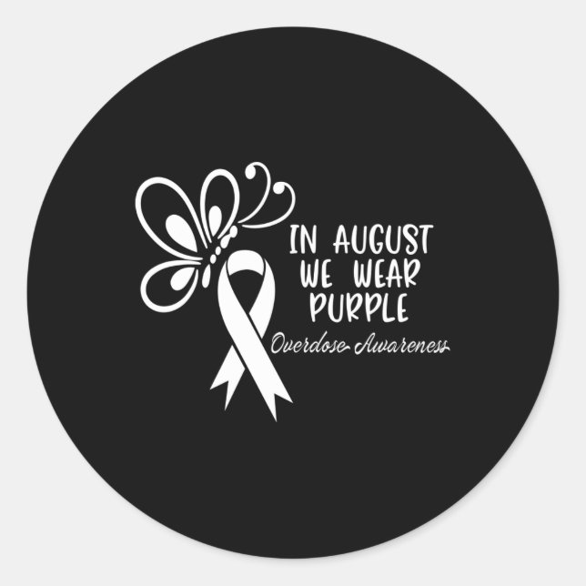 Sticker Rond Papillon En Août Nous Portons Violet Overdose (Devant)