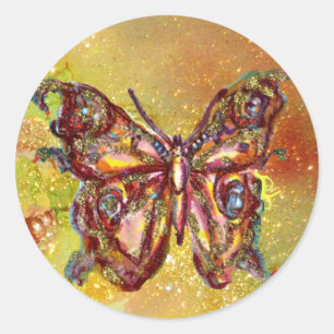 STICKER ROND PAPILLON EN PAILLETTES D'OR