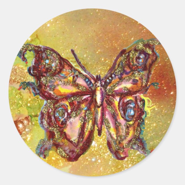 STICKER ROND PAPILLON EN PAILLETTES D'OR (Devant)