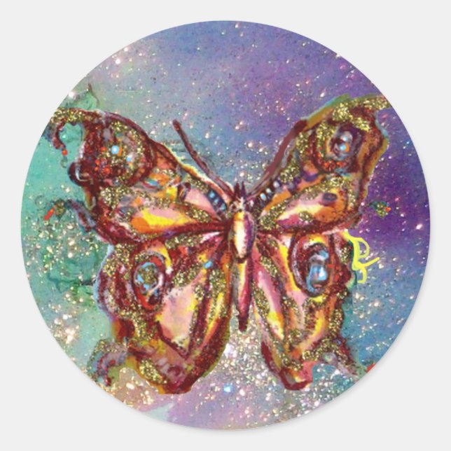 STICKER ROND PAPILLON EN PAILLETTES D'OR (Devant)