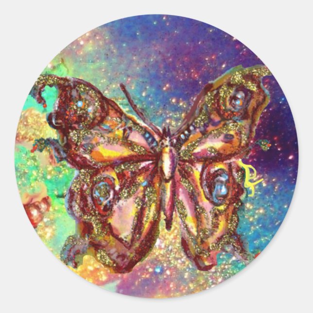 STICKER ROND PAPILLON EN PAILLETTES D'OR (Devant)
