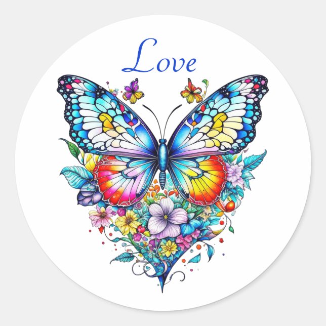 Sticker Rond Papillon et coeur floral (Devant)