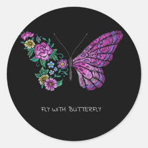 Sticker Rond papillon et fleurs florales ailes papillons yout