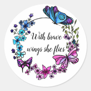 Sticker Rond Papillon et fleurs Wreath