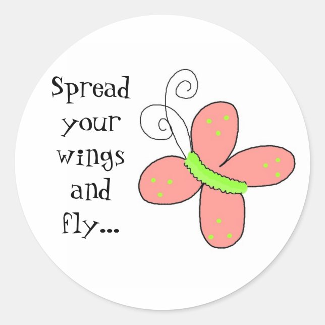 Sticker Rond Papillon Fantaisiste avec Citation (Devant)