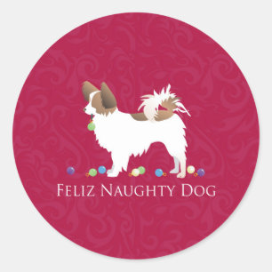 Sticker Rond Papillon Feliz Naughty Chien Noël