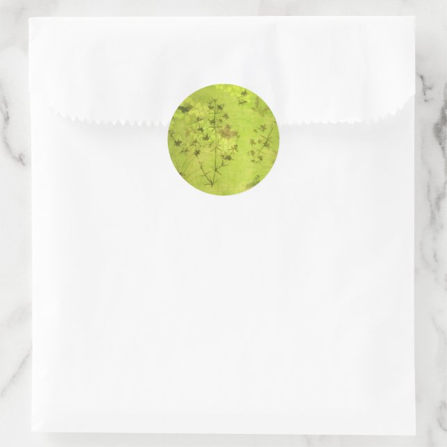 Sticker Rond Papillon Fleur sauvage de la forêt verte (Sac)