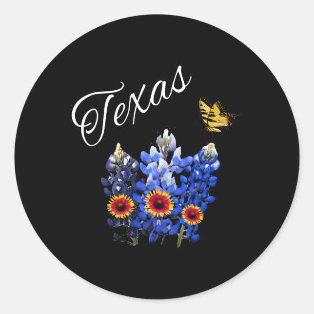 Sticker Rond Papillon Fleur sauvage du Texas Home State Bluebon (Devant)