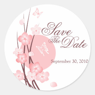 Sticker Rond Papillon Fleurs Roses Enregistrer La Date Annonce