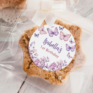 Sticker Rond Papillon floral rose pourpre fille 1er anniversair