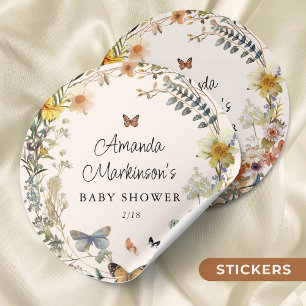 Sticker Rond Papillon floral rustique Baby shower neutre genre