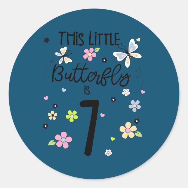 Sticker Rond Papillon floral vieux de 7 ans Anniversaire Filles (Devant)