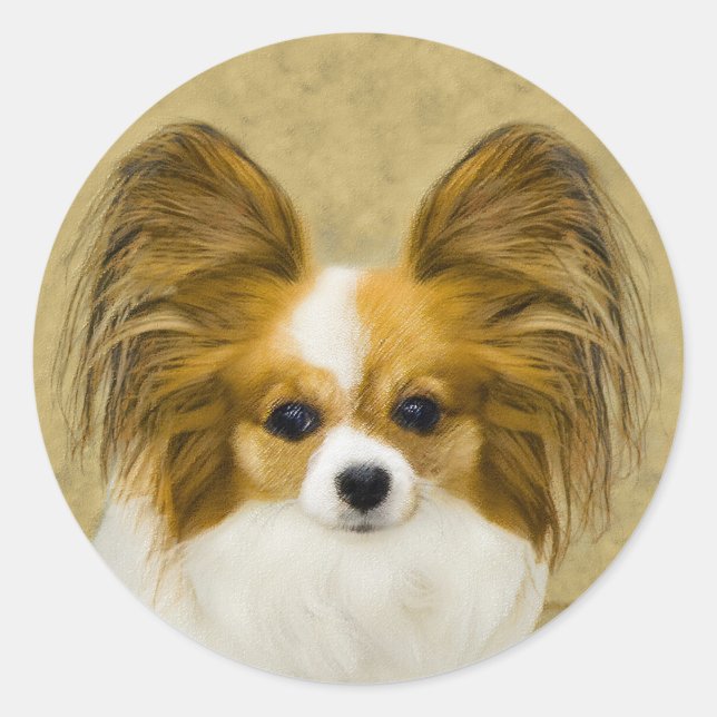 Sticker Rond Papillon (Hound Tri) Peinture - Art Chien original (Devant)