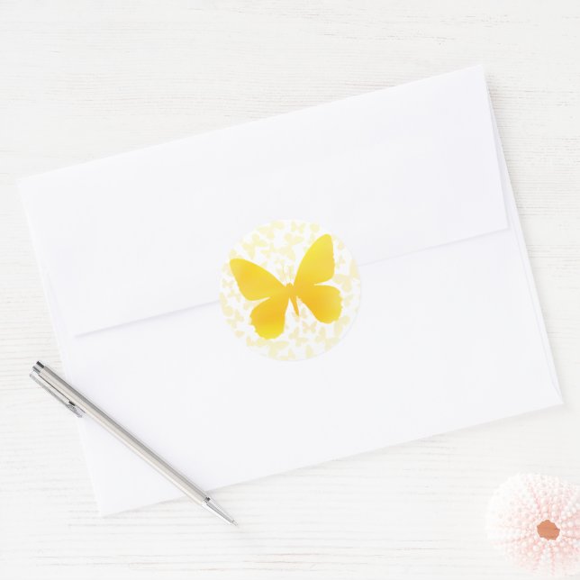 Sticker Rond Papillon (jaune-simple) (Enveloppe)