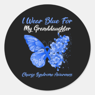 Sticker Rond Papillon Je Porte Du Bleu Pour Ma Grandgirl Charge