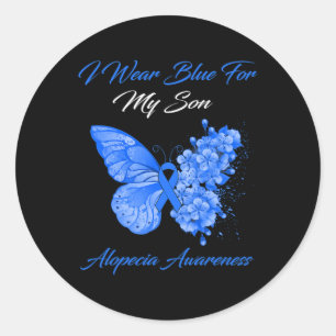 Sticker Rond Papillon Je Porte Du Bleu Pour Mon Fils Alopecia L