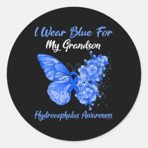 Sticker Rond Papillon Je Porte Du Bleu Pour Mon Petit-Fils Hydr