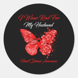 Sticker Rond Papillon Je Porte Du Rouge Pour La Maladie Cardiaq