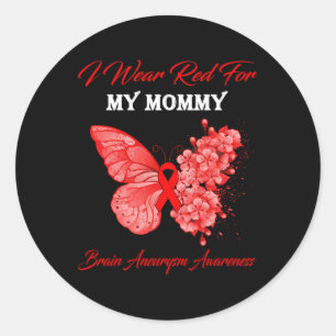 Sticker Rond Papillon Je Porte Du Rouge Pour Ma Maman Anévrisme