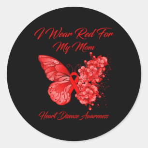Sticker Rond Papillon Je Porte Du Rouge Pour Ma Mère Maladie Ca