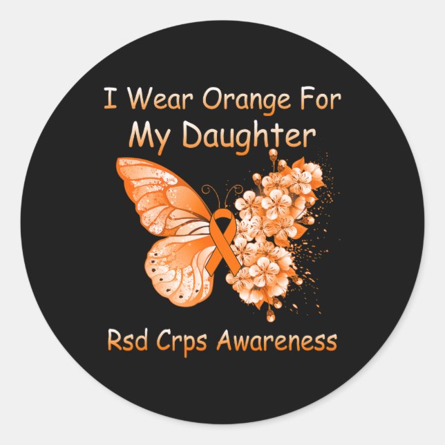 Sticker Rond Papillon Je Porte Orange Pour Ma Fille RSD CRPS A (Devant)